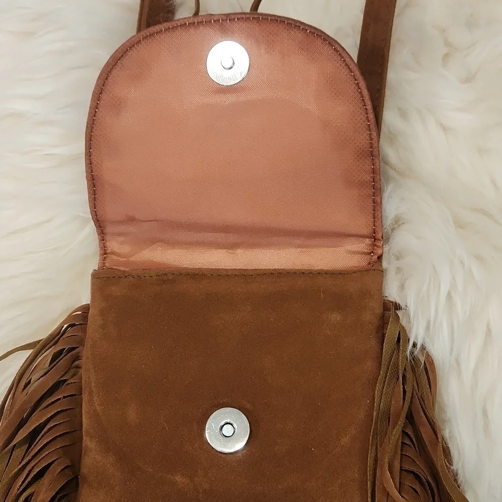 Deb & Dave Fringed Cognac Crossbody Mini Bag - Picture 3 of 4